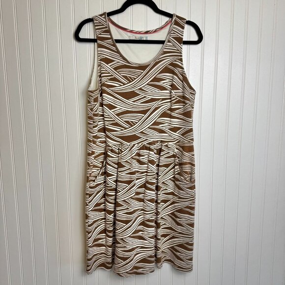 Boden Ponte brown white print sleeveless dress pockets size 14R E26 - Picture 1 of 6
